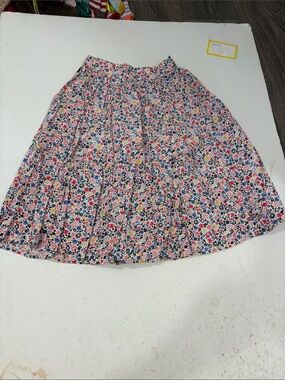 Tea Collection Floral Pleated Girls Skirt in Pink Navy Yellow